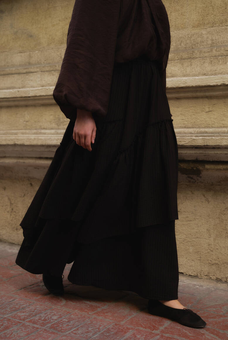 Katlı Ekose Etek Acı Kahve - 5