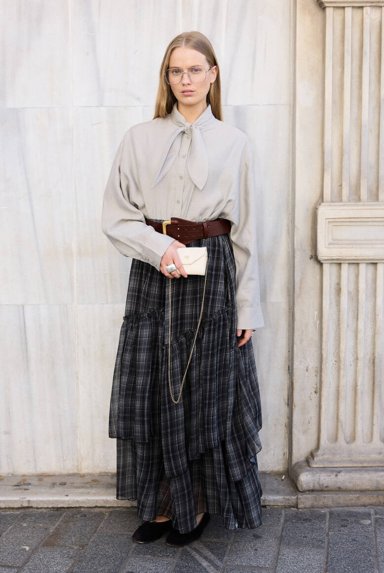 Katlı Şifon Etek Ekose - 4