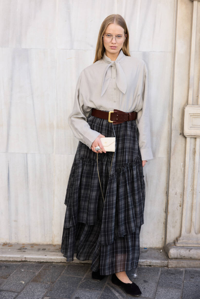 Katlı Şifon Etek Ekose - 5