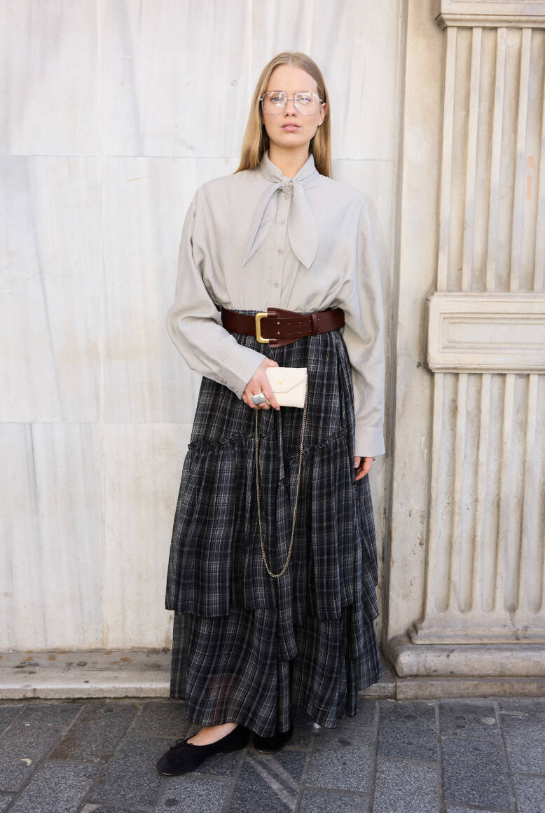 Katlı Şifon Etek Ekose - 7