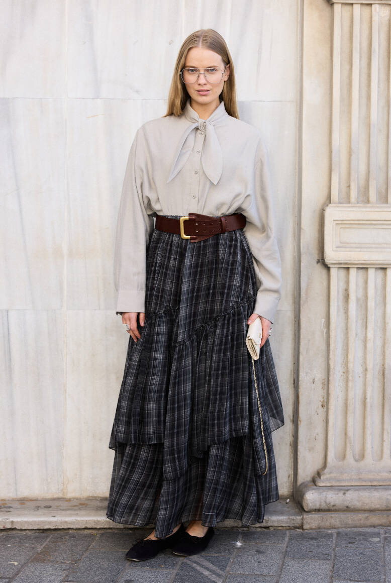 Katlı Şifon Etek Ekose - 2