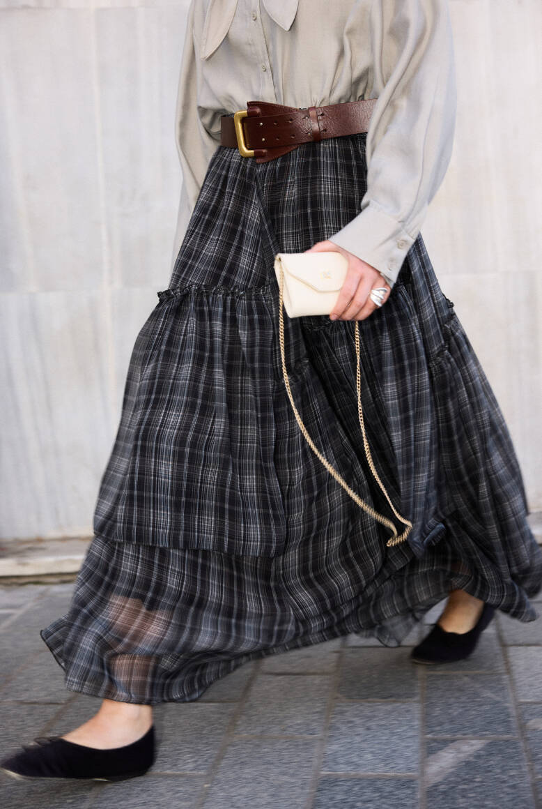 Katlı Şifon Etek Ekose - 3