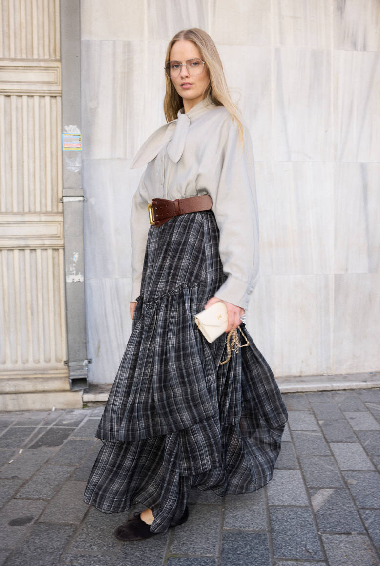 Katlı Şifon Etek Ekose - 9