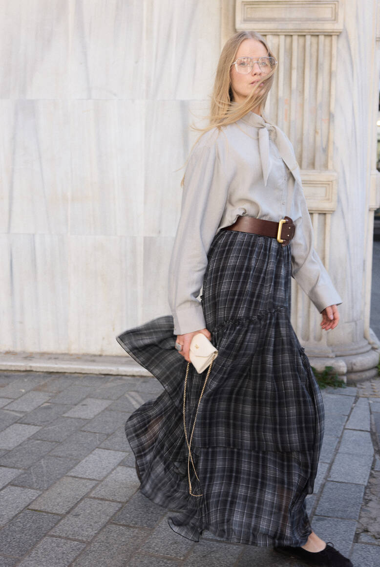 Katlı Şifon Etek Ekose - 10