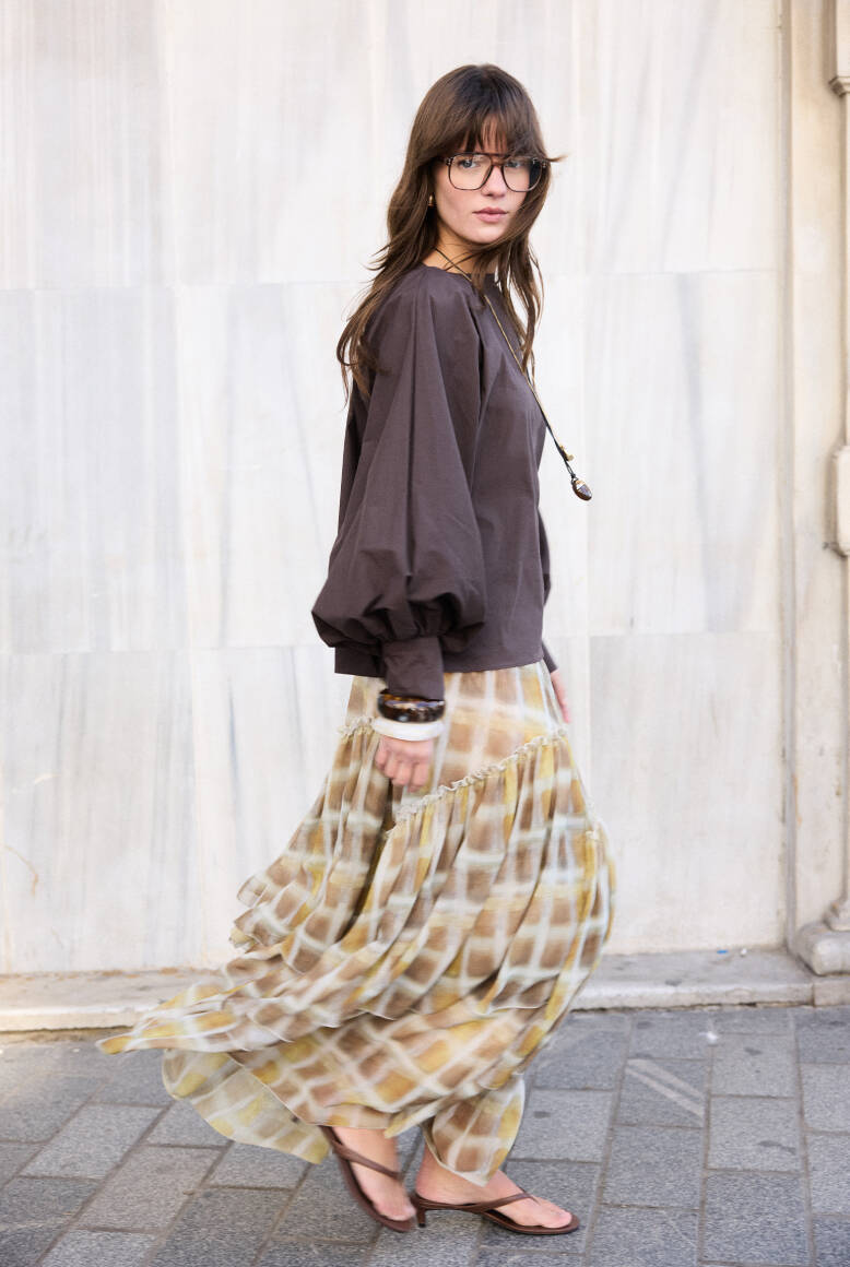 Katlı Şifon Etek Hardal - 1