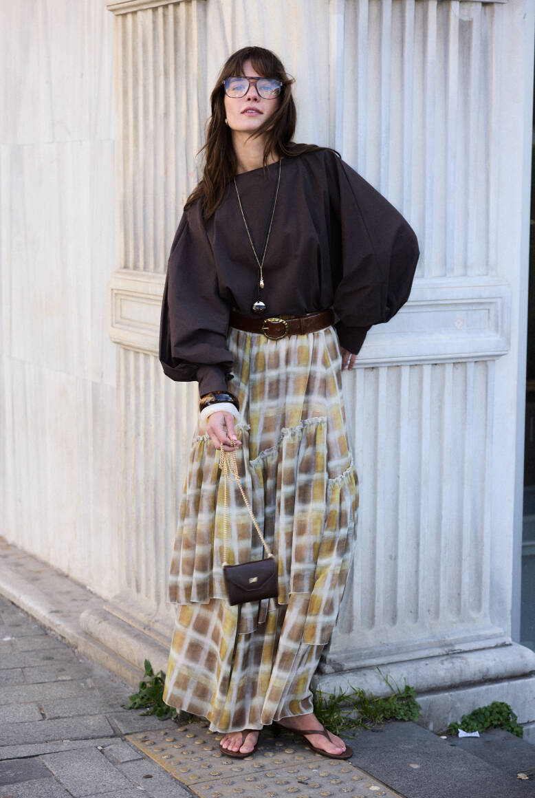 Katlı Şifon Etek Hardal - 2