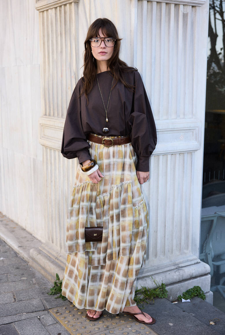 Katlı Şifon Etek Hardal - 7