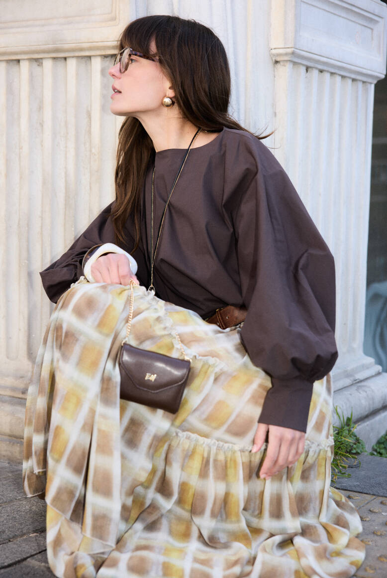 Katlı Şifon Etek Hardal - 3