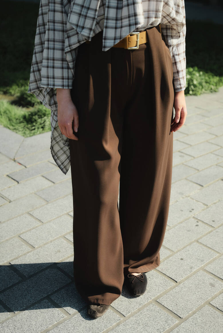 Kemer Detaylı Palazzo Pantolon Acı Kahve - 2