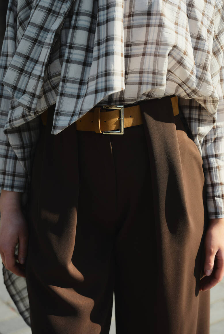 Kemer Detaylı Palazzo Pantolon Acı Kahve - 5