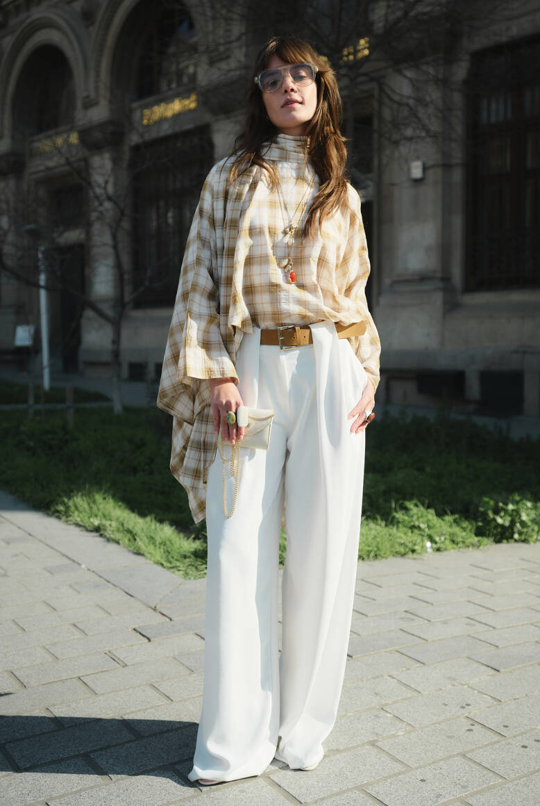 Kemer Detaylı Palazzo Pantolon Beyaz - 1