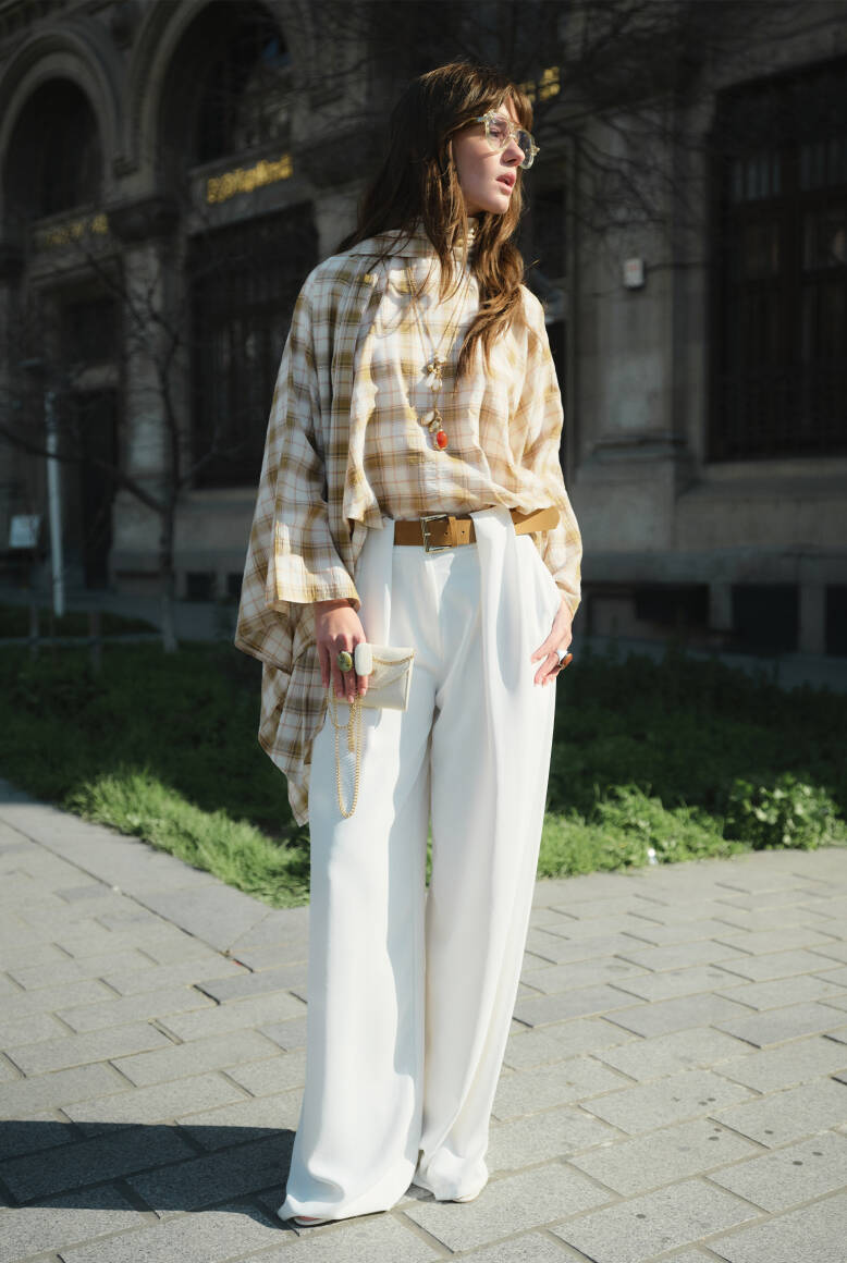 Kemer Detaylı Palazzo Pantolon Beyaz - 3