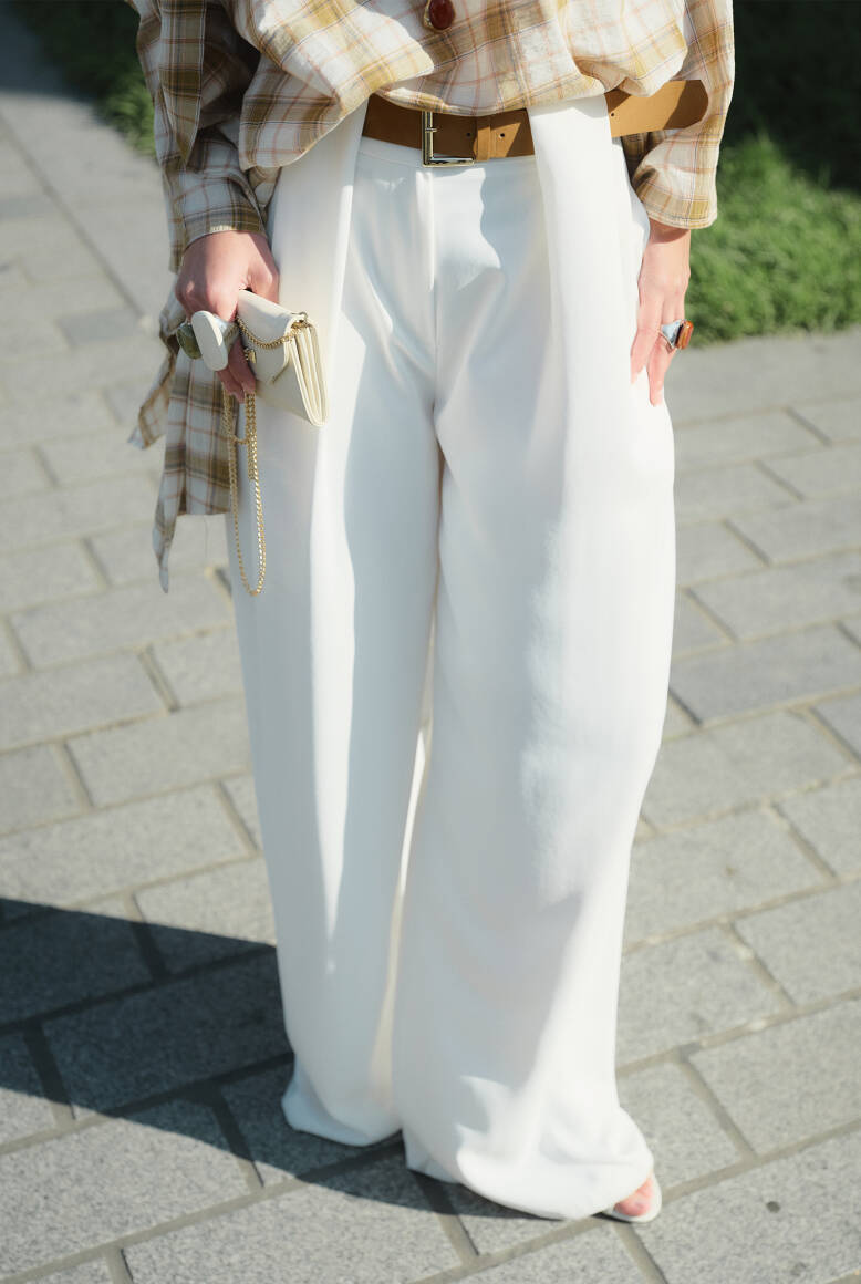 Kemer Detaylı Palazzo Pantolon Beyaz - 4