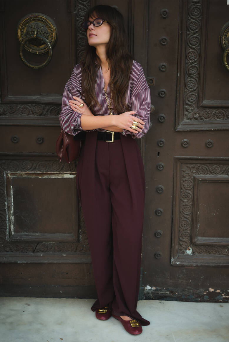 Kemer Detaylı Palazzo Pantolon Burgonya - 3