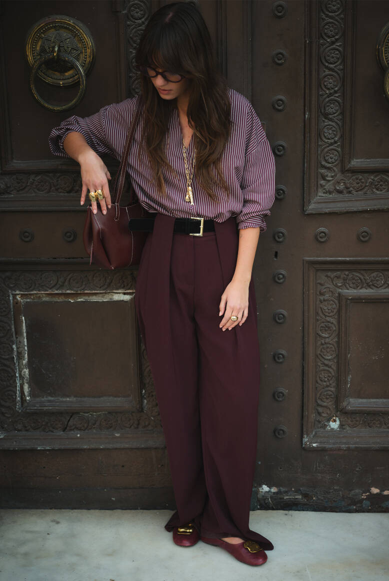 Kemer Detaylı Palazzo Pantolon Burgonya - 4