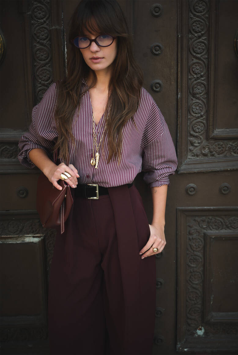 Kemer Detaylı Palazzo Pantolon Burgonya - 5