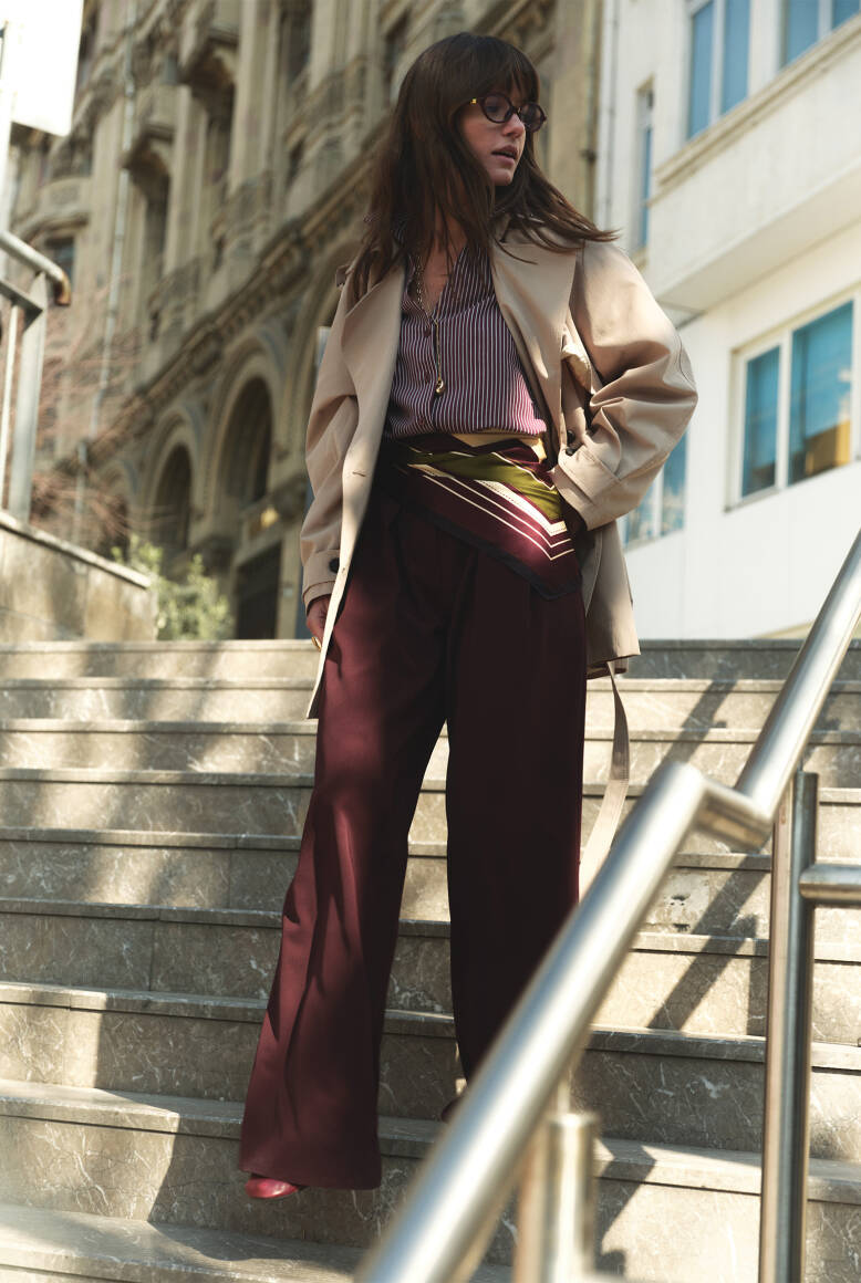 Kemer Detaylı Palazzo Pantolon Burgonya - 2