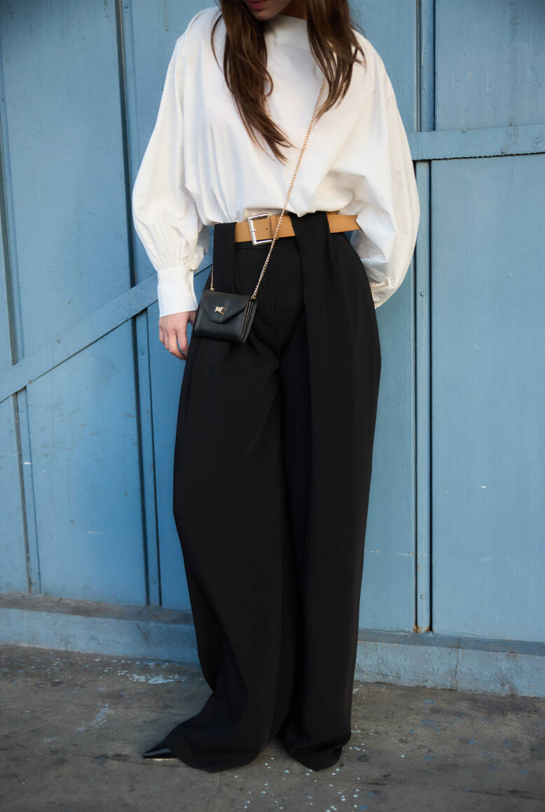 Kemer Detaylı Palazzo Pantolon Siyah - 4