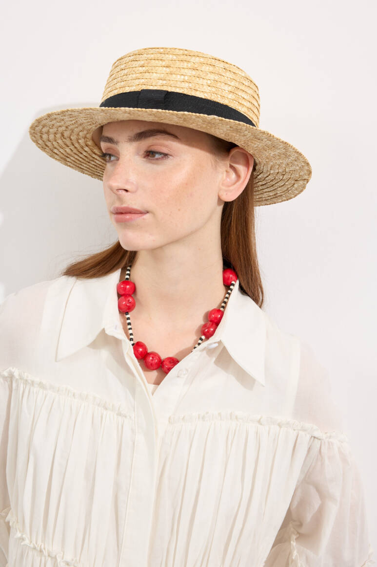 Kemerli Hasır Şapka Natürel - 9