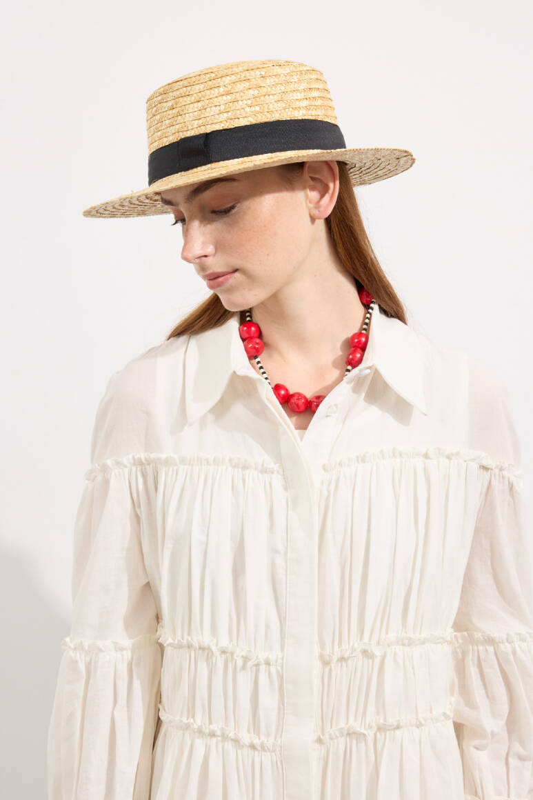 Kemerli Hasır Şapka Natürel - 11