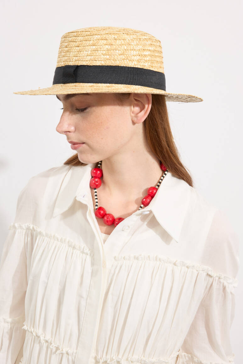 Kemerli Hasır Şapka Natürel - 10