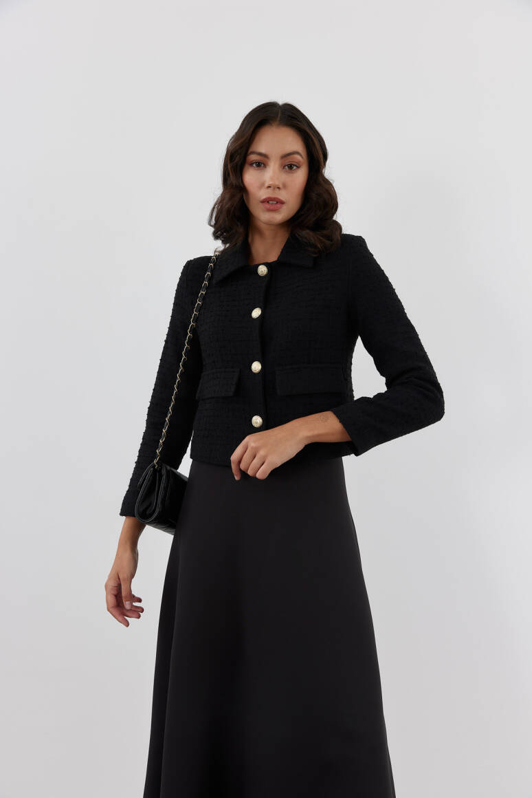 Kısa Tüvit Ceket Siyah - EMNORA