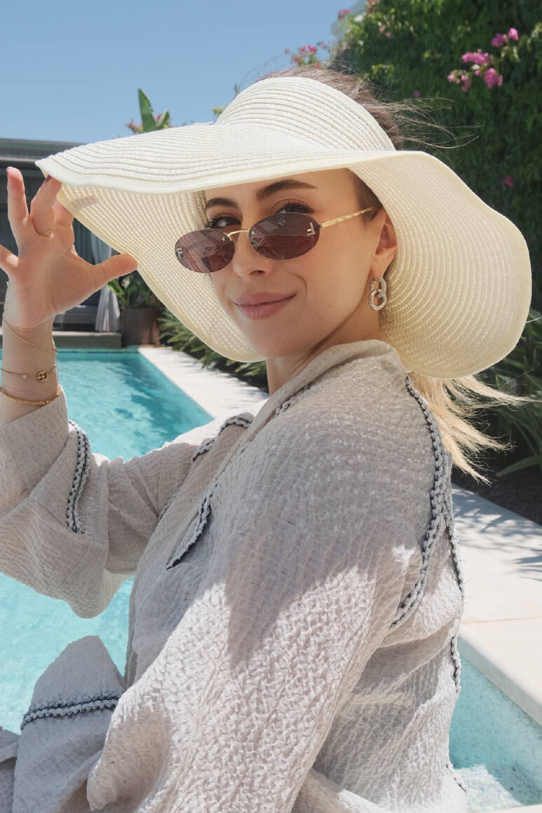 Kurdeleli Katlanabilir Hasır Vizör Şapka Bej - 9