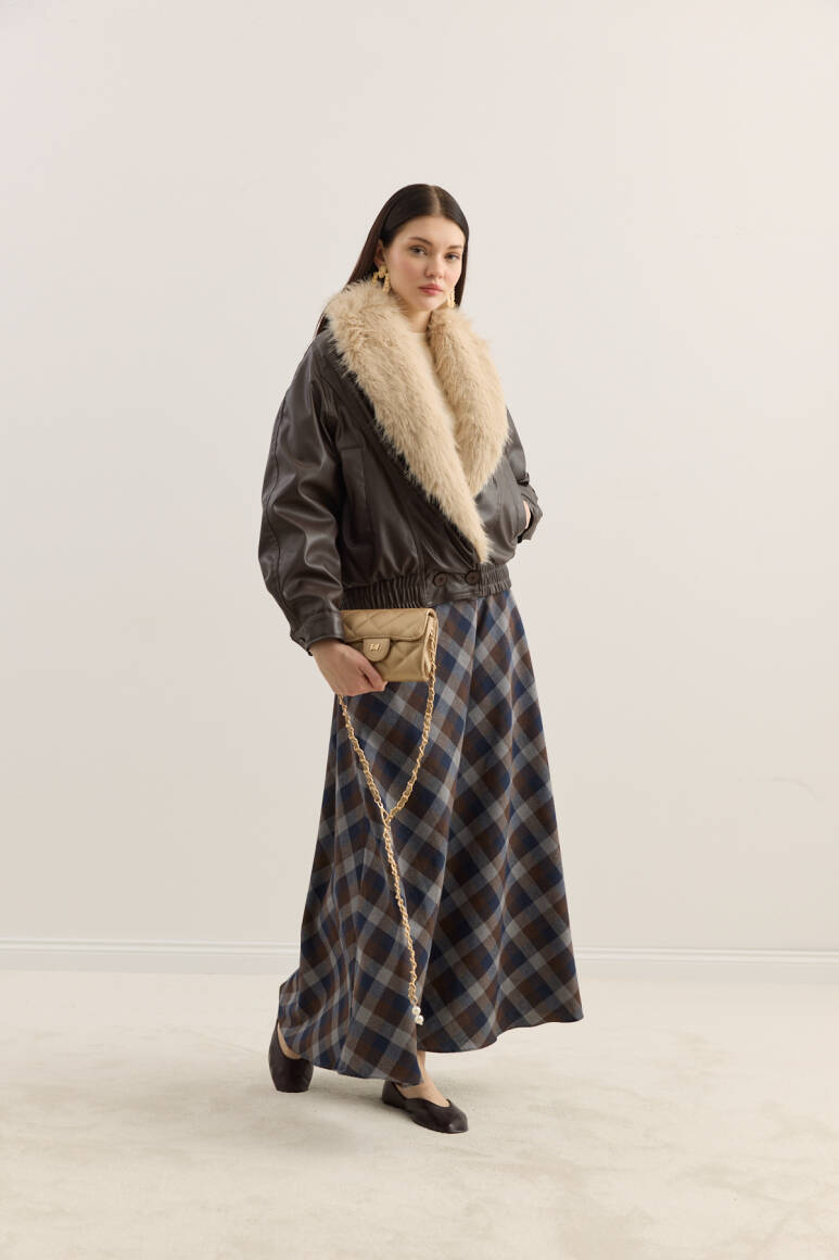 Kürk Yakalı Deri Bomber Mont Acı Kahve - 2