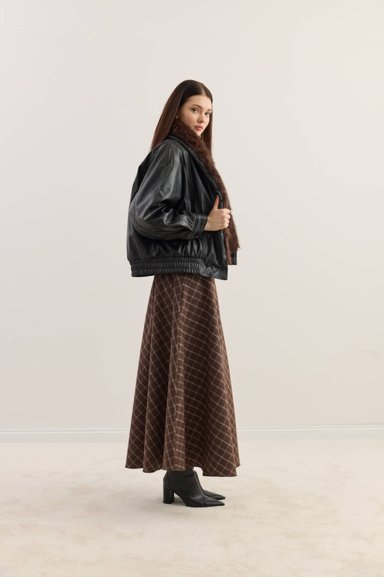 Kürk Yakalı Deri Bomber Mont SİYAH - 7