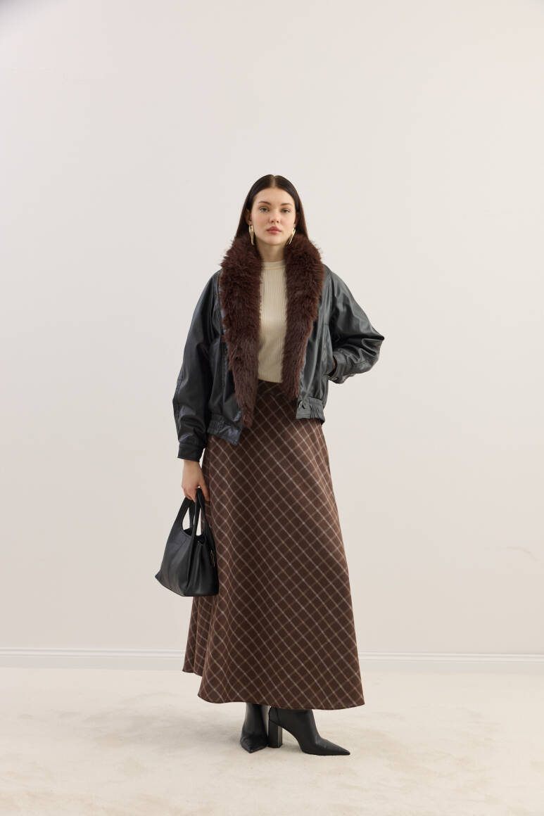 Kürk Yakalı Deri Bomber Mont SİYAH - 4