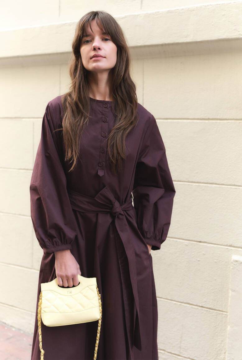 Kuşaklı Basic Elbise Burgonya - 3