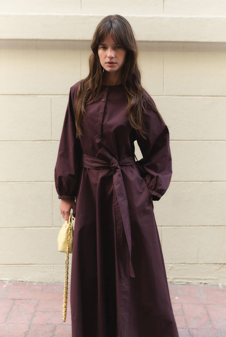 Kuşaklı Basic Elbise Burgonya - 9