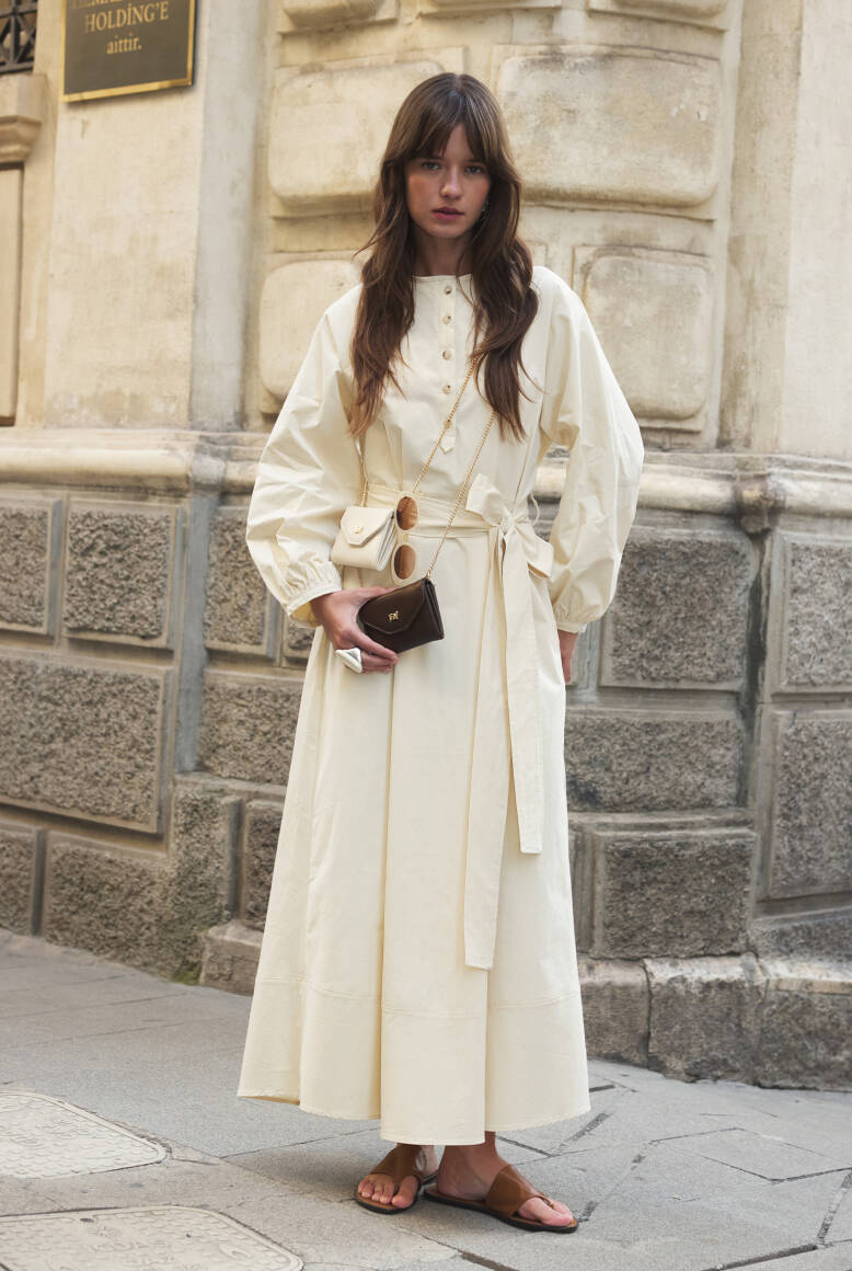 Kuşaklı Basic Elbise Taş - 3