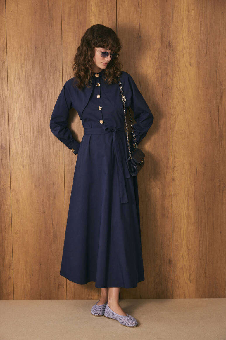 Kyle Poplin Elbise Lacivert - EMNORA