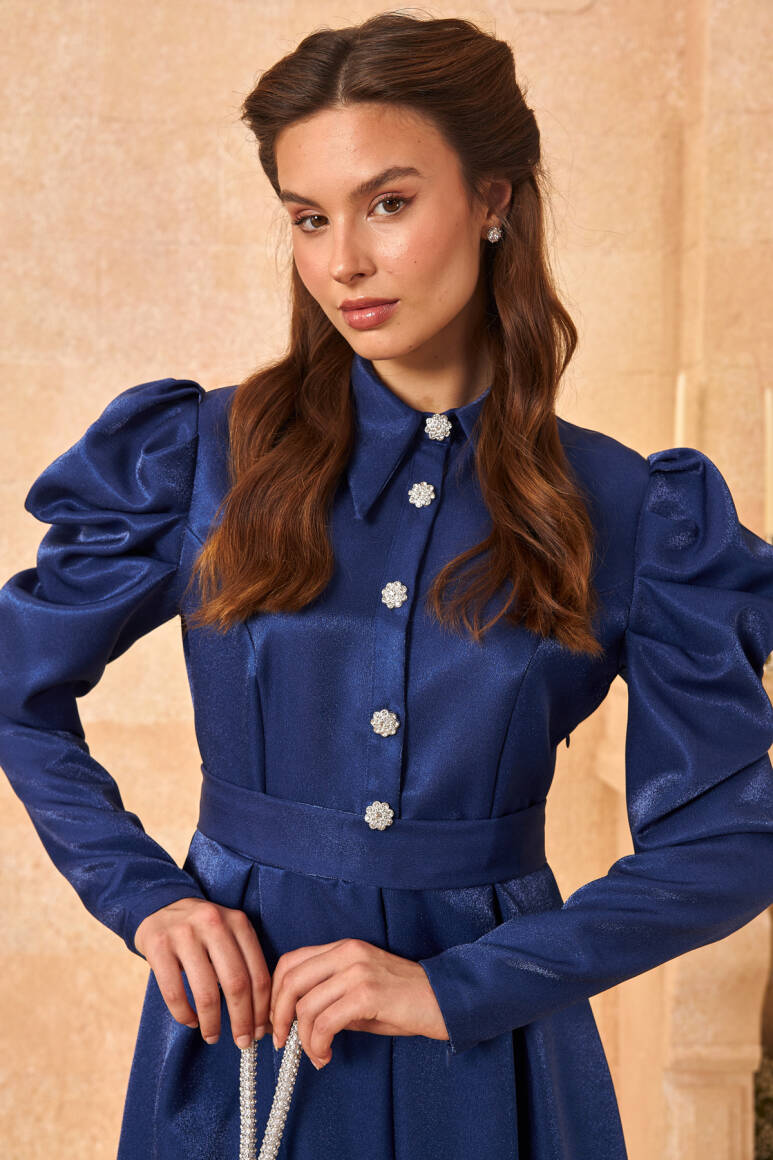 Lady Taşlı Elbise Saks Mavisi - 5