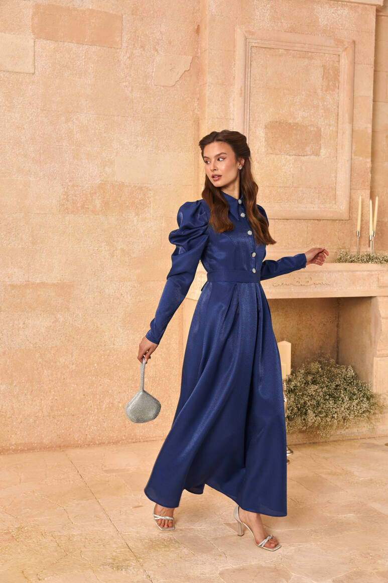 Lady Taşlı Elbise Saks Mavisi - 3