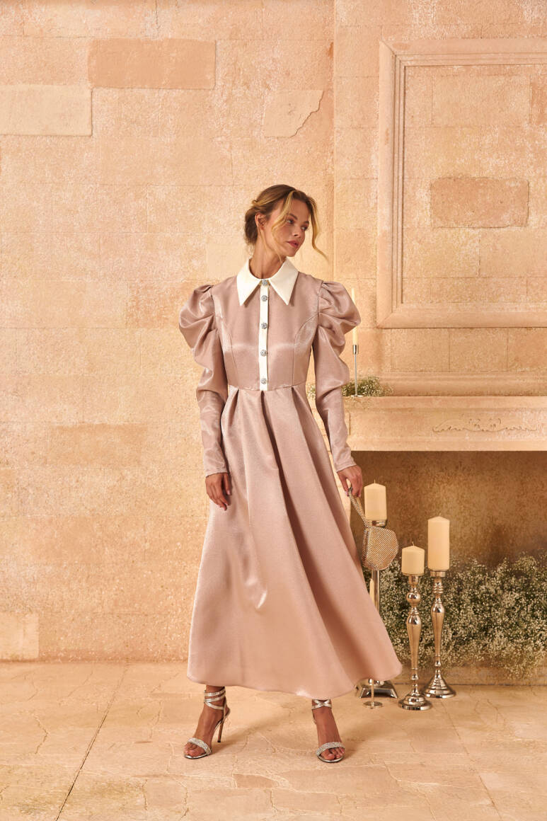 Lady Taşlı Elbise Soft Pudra - 3