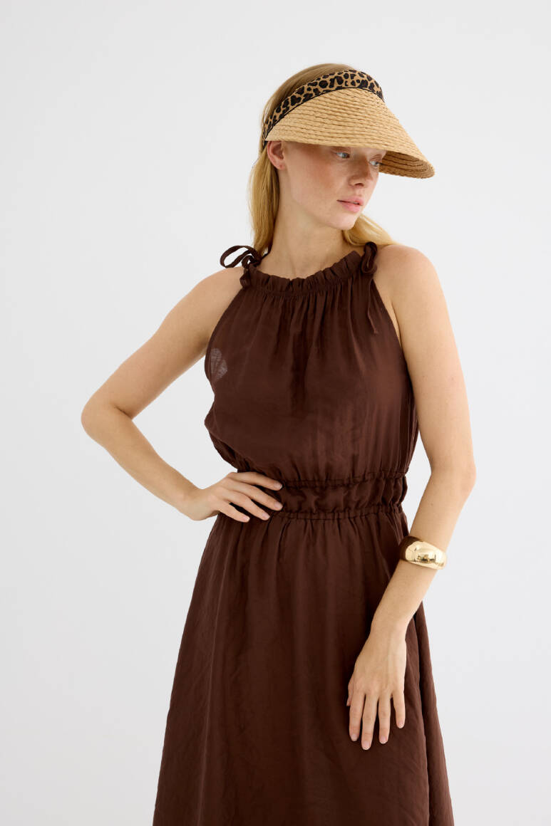 Leopar Hasır Vizör Şapka Camel - EMNORA