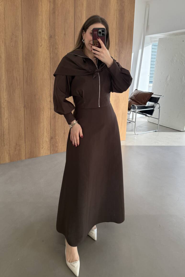 Liva Fularlı Takım Acı Kahve - EMNORA