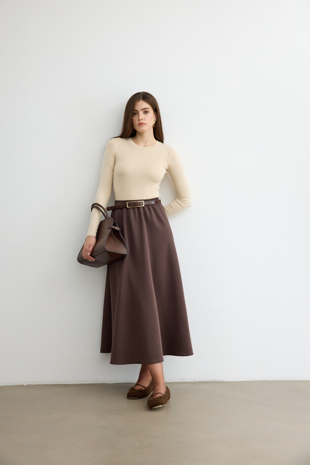 Mery Scuba Kloş Etek Acı Kahve - EMNORA