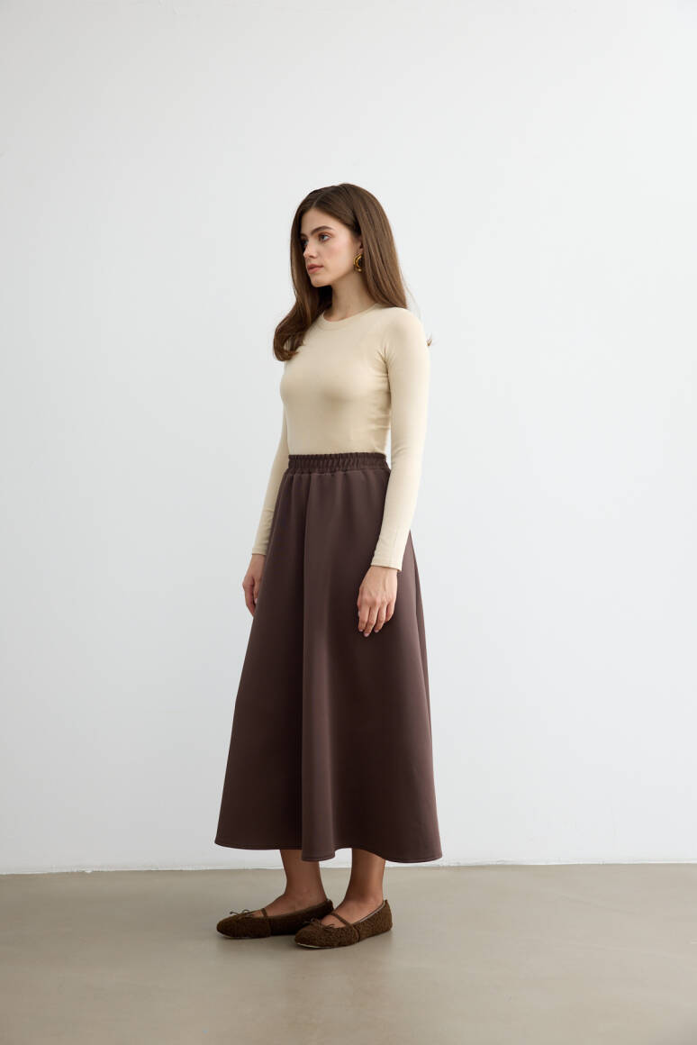 Mery Scuba Kloş Etek Acı Kahve - 4