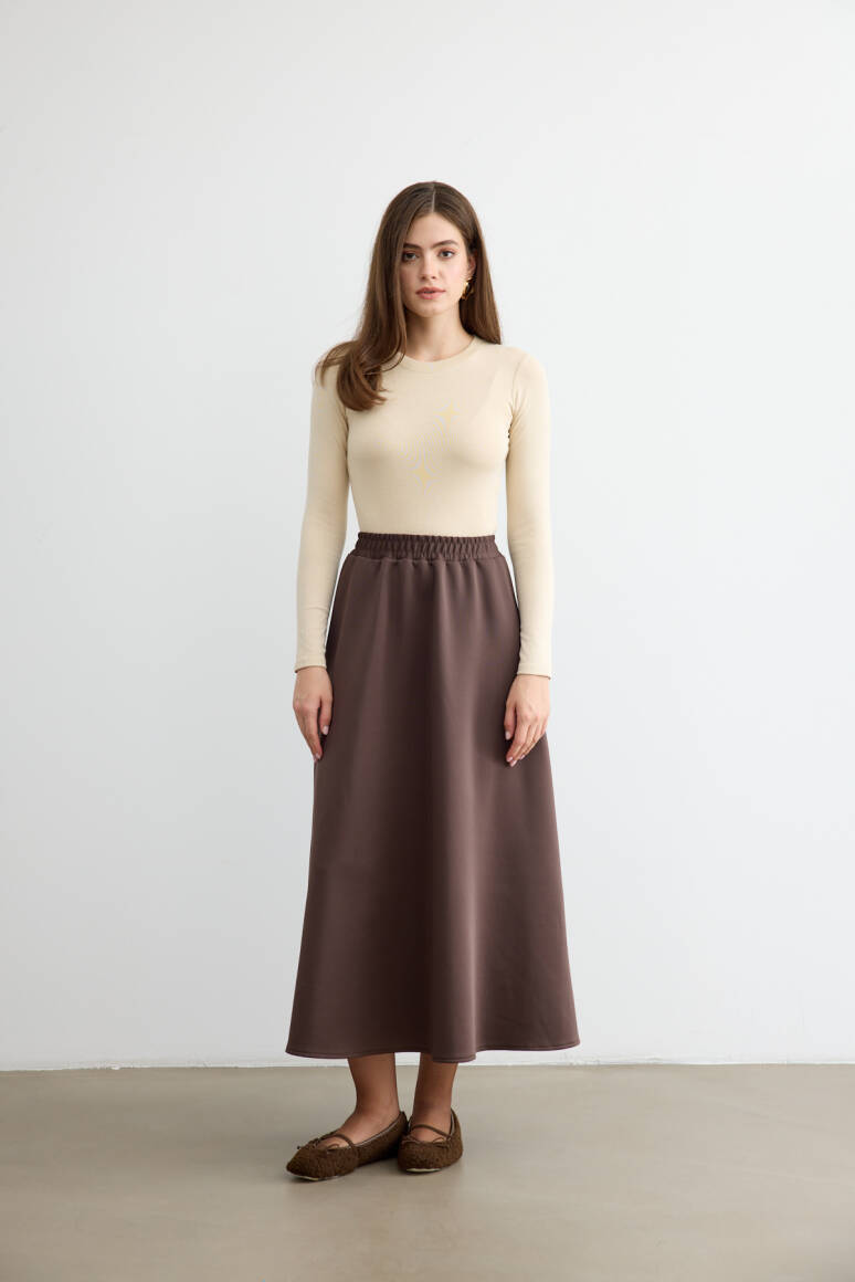 Mery Scuba Kloş Etek Acı Kahve - 5