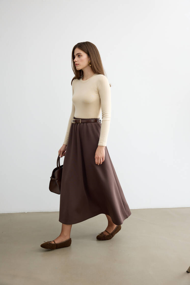 Mery Scuba Kloş Etek Acı Kahve - 3