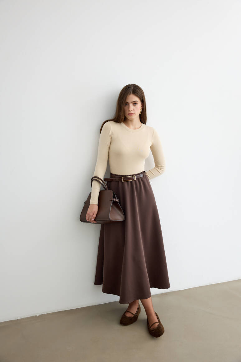 Mery Scuba Kloş Etek Acı Kahve - 2