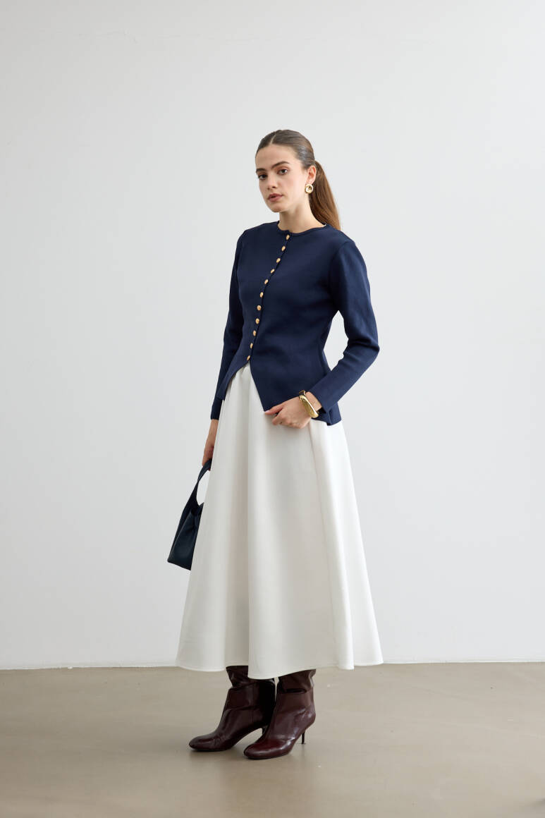 Mery Scuba Kloş Etek Beyaz - 4