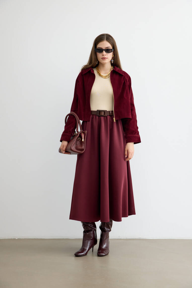 Mery Scuba Kloş Etek Bordo - EMNORA