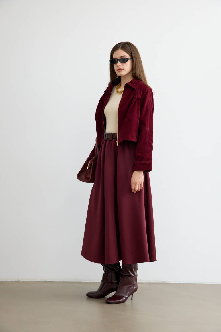 Mery Scuba Kloş Etek Bordo - 2