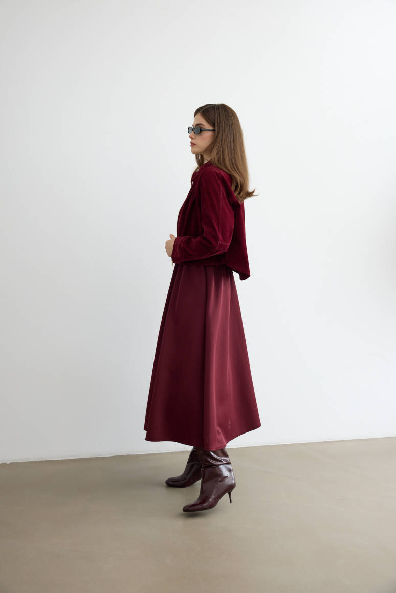 Mery Scuba Kloş Etek Bordo - 3