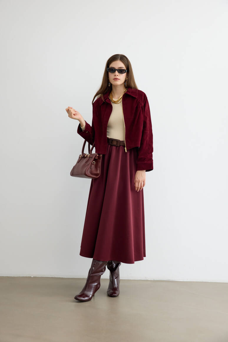 Mery Scuba Kloş Etek Bordo - 4