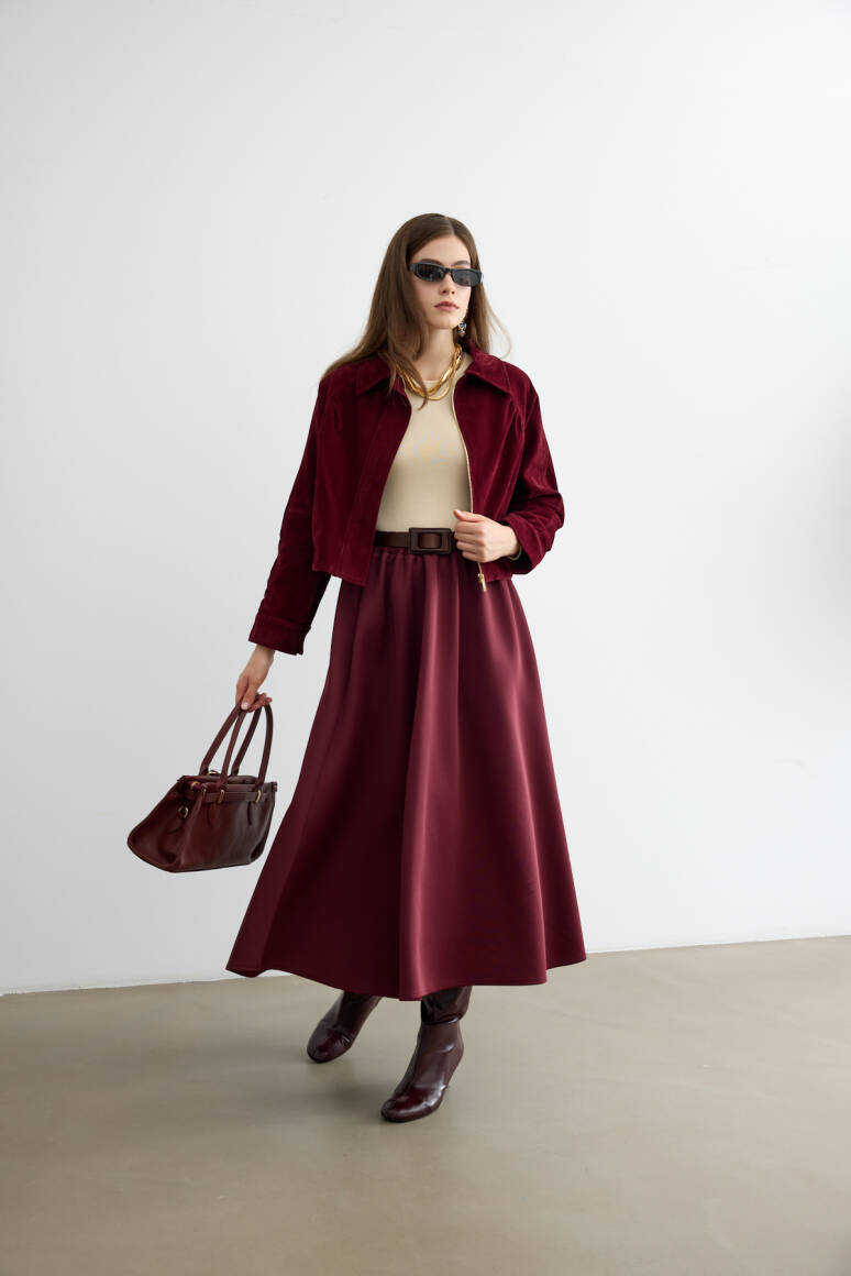 Mery Scuba Kloş Etek Bordo - 5